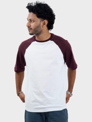 Half sleeve raglan t-shirt maroon and white