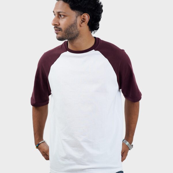 Half sleeve raglan t-shirt maroon and white