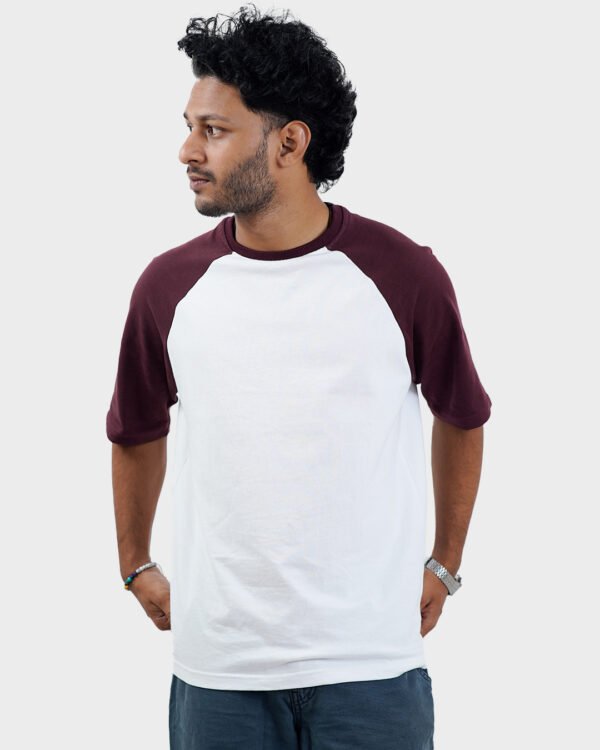 Half sleeve raglan t-shirt maroon and white
