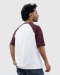 Half sleeve raglan t-shirt maroon and white