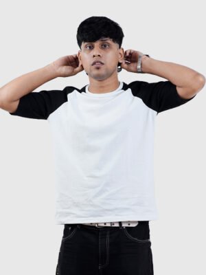Half sleeve raglan t-shirt black and white